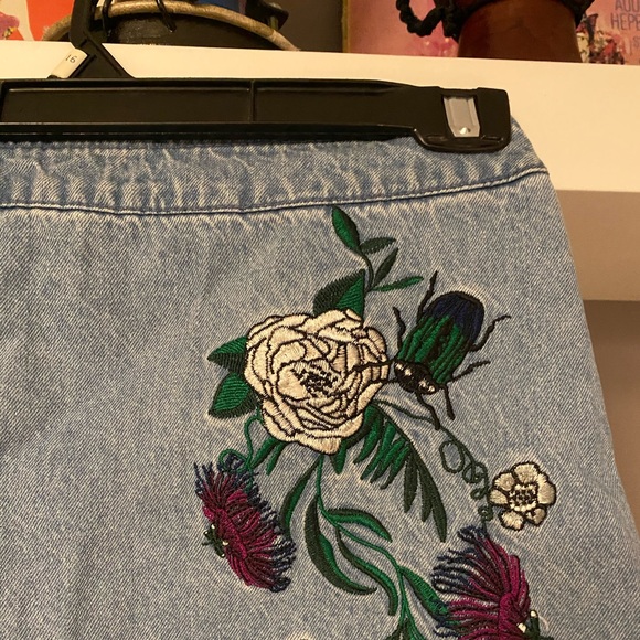 Denim Embroidered Mini Skirt - Picture 3 of 5